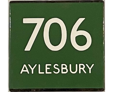 London Transport coach stop enamel E-PLATE for Green Line route 706 destinated Aylesbury. Plates with this wording were locat