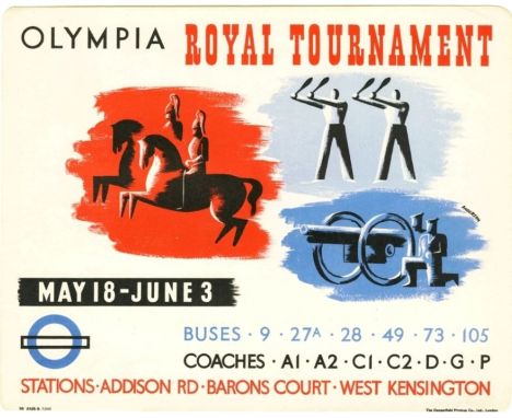 1939 London Transport panel POSTER 'Royal Tournament' by John Stewart Anderson. Anderson designed posters in the 1930s for LT