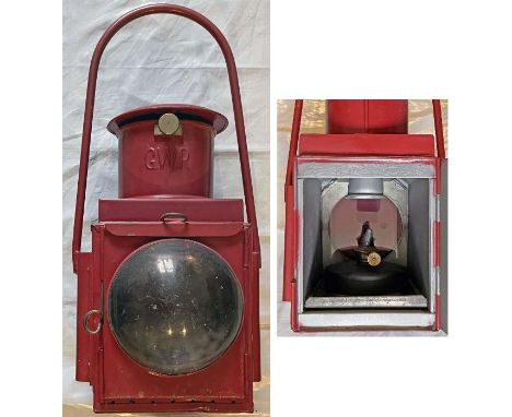 Great Western Railway (GWR) LOCOMOTIVE HEADLAMP embossed 'GWR' on the chimney and on the burner control. Includes drop-in red