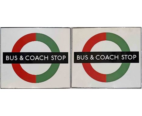 1950s/60s London Transport enamel BUS &amp; COACH STOP FLAG (Compulsory). A double-sided, hollow 'boat'-style flag measuring 