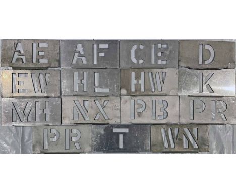 Large quantity (15) of London Transport bus garage &amp; trolleybus depôt STENCIL PLATES comprising examples from AE (Hendon)
