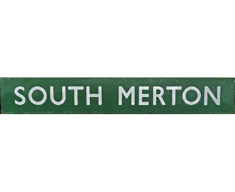 British Railways (Southern Region) enamel RUNNING-IN BOARD from South Merton station on the former SR Sutton Loop line now se