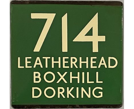 London Transport coach stop enamel E-PLATE for Green Line route 714 destinated Leatherhead, Box Hill, Dorking. Just two pairs