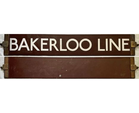 London Underground Standard Tube Stock enamel CAB DESTINATION PLATE 'Bakerloo Line' on a brown background. This single-sided 