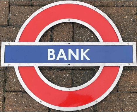 London Underground enamel PLATFORM ROUNDEL from Bank Station on the Central and Northern Lines. This is the smaller-size sign
