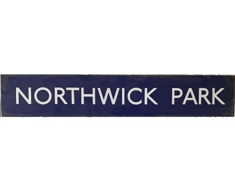 London Underground enamel PLATFORM SIGN from Northwick Park on the Metropolitan Line. The centre bar from a bullseye or round