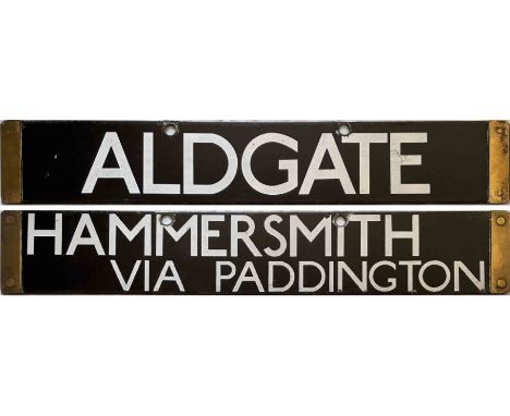 London Underground Q/CO/CP Stock enamel DESTINATION PLATE for Aldgate / Hammersmith via Paddington on the Hammersmith &amp; C