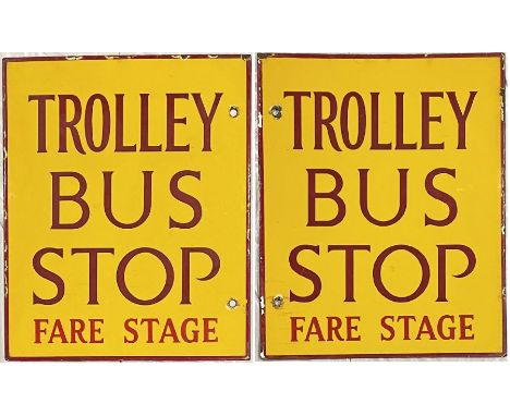 Enamel Newcastle Corporation TROLLEY BUS STOP FLAG with Fare Stage wording. Newcastle trolleybuses ceased in 1966. A double-s