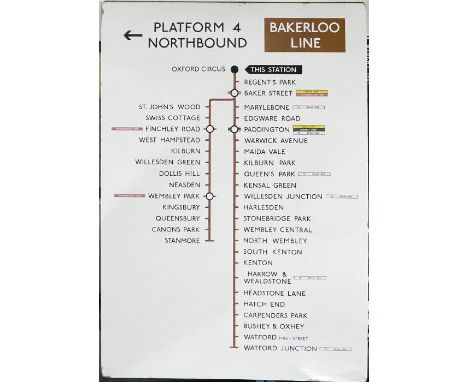 1960s London Underground enamel PLATFORM DIAGRAM from Oxford Circus station for the northbound Bakerloo Line. A most interest