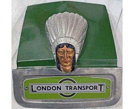 London Transport GS bus GUY 'INDIAN HEAD' MASCOT complete with enamel LT BULLSEYE PLATE and mounted on an original radiator f