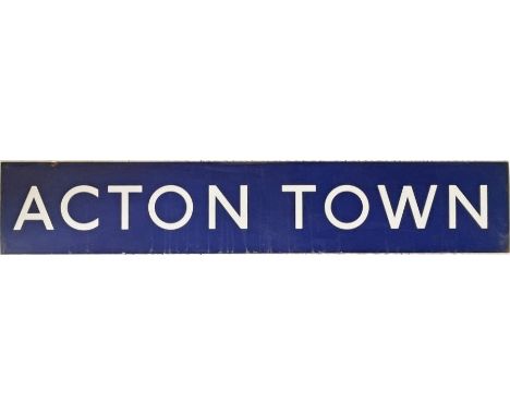 London Underground enamel PLATFORM SIGN from Acton Town  station on the District and Piccadilly Lines. The centre bar from a 