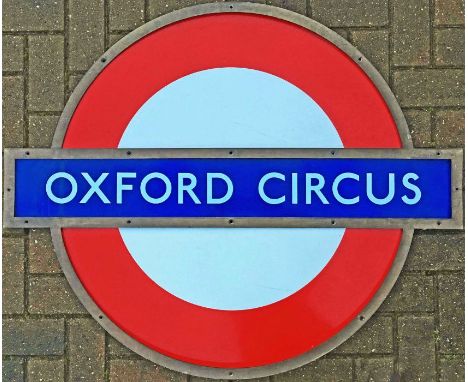 London Underground enamel PLATFORM ROUNDEL SIGN from Oxford Circus Station on the Bakerloo, Central and Victoria Lines. This 