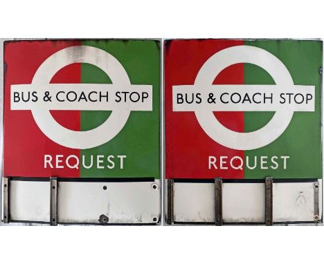 1950s/60s London Transport enamel BUS &amp; COACH STOP FLAG (Request), an E3 version with space for 3 e-plates on both sides.