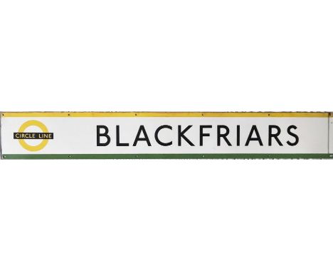 London Underground 1950s/60s enamel PLATFORM FRIEZE PANEL from the Blackfriars station on the Circle &amp; District Lines. Be