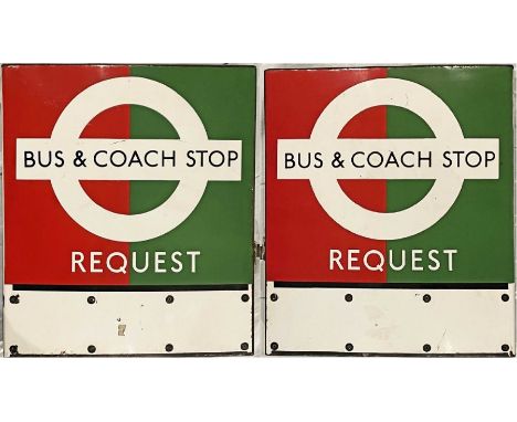 1950s/60s London Transport enamel BUS &amp; COACH STOP FLAG (Request), an E3 version with space for 3 e-plates on both sides.