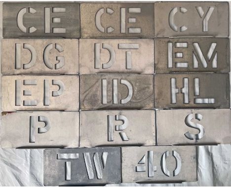 Large quantity (13) of London Transport bus garage &amp; trolleybus depôt STENCIL PLATES comprising examples from CE (Colinda