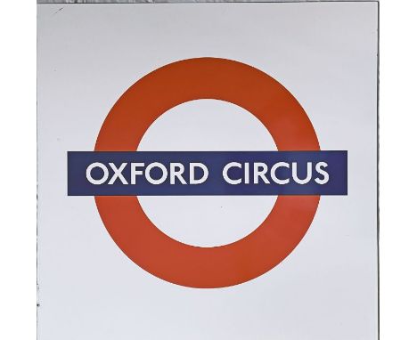 London Underground enamel PLATFORM SIGN from Oxford Circus station on the Bakerloo, Central and Victoria Lines. Measures 25" 
