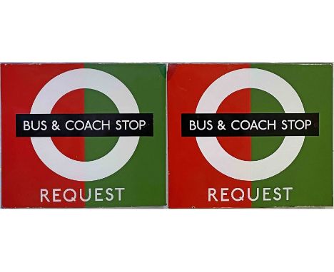 1950s/60s London Transport enamel BUS &amp; COACH STOP FLAG (Request). This is the far less common version with a black backg