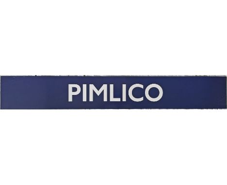 London Underground enamel PLATFORM SIGN from Pimlico on the Victoria Line. The name bar from a roundel, the sign measures 42"