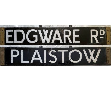London Underground O/P/Q-Stock enamel cab DESTINATION PLATE for Edgware Rd/Plaistow on the District Line and/or Hammersmith &
