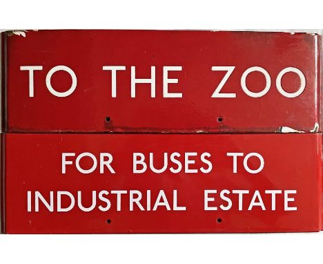 Pair of London Transport bus stop enamel Q-PLATES, the first is 'To the Zoo' (probably from a stop in Camden Town) and the se