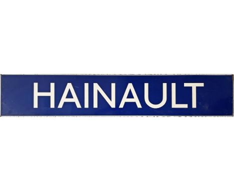 London Underground enamel PLATFORM SIGN from Hainault station on the Central Line loop. The centre bar from a bullseye, it me