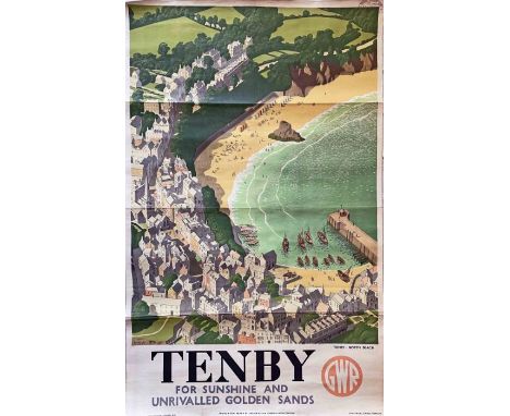 1946 Great Western Railway (GWR) double-royal size POSTER 'Tenby' by Ronald Lampitt (1906-1988). Tenby is a harbour town and 