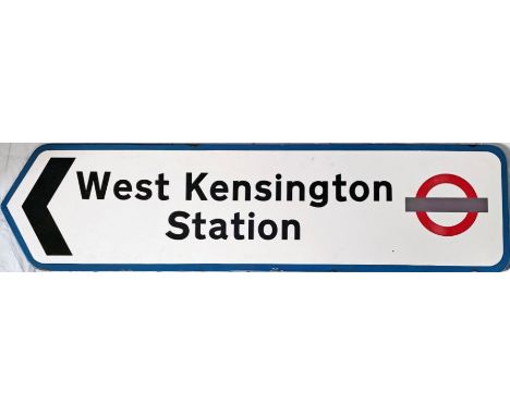 c1960s/70s local authority enamel STREET DIRECTION SIGN to West Kensington [Underground] Station and with an LT bullseye logo