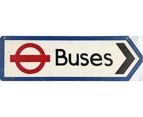 London Transport STREET DIRECTION SIGN 'Buses'. In highway authority style but clearly made by/for LT using 'Johnston' letter