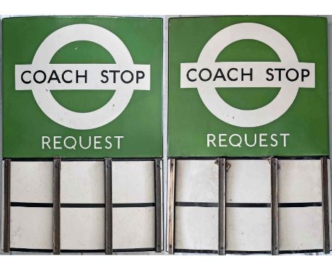 London Transport enamel COACH STOP FLAG (Request). A 1950s/60s 'bullseye'-style, E6-size, double-sided 'boat'-type flag compl