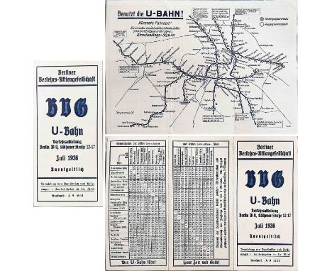 1936 Berlin UNDERGROUND (U-BAHN) POCKET MAP. A fold-out, thin card map dated July 1936 and issued by the BVG - Berliner Verke