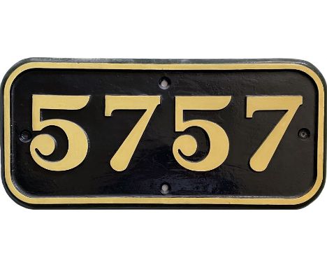 Great Western Railway (GWR) cast-iron CABSIDE PLATE from Collett 0-6-0PT 5757, built at Swindon in 1929, withdrawn at Westbur