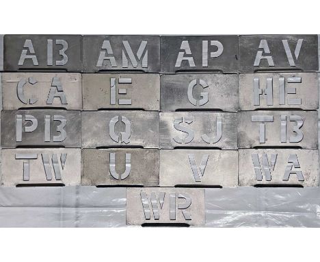Large quantity (17) of London Transport bus garage STENCIL PLATES comprising examples from AB (Twickenham), AM (Plumstead), A