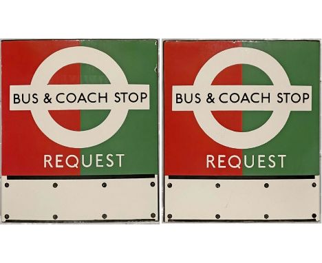 1950s/60s London Transport enamel BUS &amp; COACH STOP FLAG (Request), an E3 version with space for 3 e-plates on both sides.