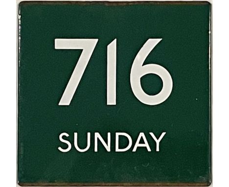 London Transport/London Country coach stop enamel E-PLATE for Green Line route 716 Sunday. This plate would date from October