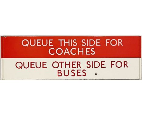 London Transport  bus stop enamel Q-PLATE 'Queue this side for Coaches, Queue other side for Buses'. An uncommon variant and,