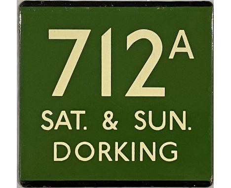 London Transport coach stop enamel E-PLATE for Green Line route 712A lettered Sat &amp; Sun and destinated Dorking. This amaz