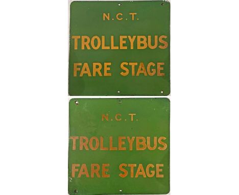 Enamel Nottingham Corporation TROLLEYBUS STOP FLAG with Fare Stage wording. Nottingham trolleybuses ceased in 1966. A double-