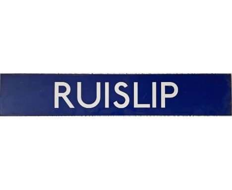 London Underground enamel PLATFORM SIGN from Ruislip station on the Uxbridge branches of the Metropolitan and Piccadilly Line
