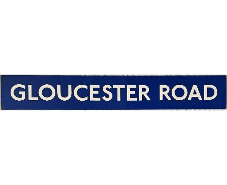 London Underground enamel PLATFORM SIGN from Gloucester Road on the Circle, District and Piccadilly Lines. The name bar from 