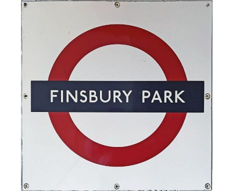 London Underground enamel PLATFORM SIGN from Finsbury Park station. The bullseye design suggests to us that this was from the