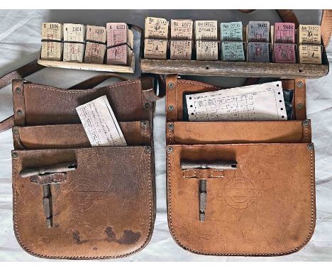 Selection (6 items) of bus conductors' items comprising 2 x London Transport leather CASH BAGS with BUDGET KEYS, a 14-positio