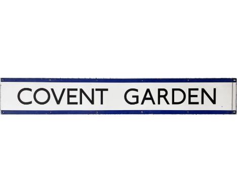 London Underground 1950s/60s enamel PLATFORM FRIEZE PANEL from Covent Garden station on the Piccadilly Line. Measures 59" x 9