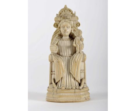 Our Lady in Majesty with the Child Jesus, ivory sculpture, sled chair in European Renaissance manner, Indo-Portuguese, 17th C