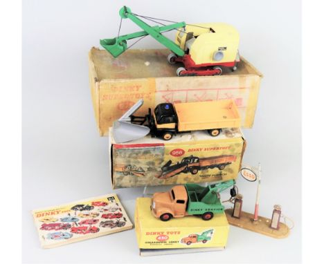 Dinky - Supertoys Ruston-Bucyrus Excavator No. 975, water damaged box, Guy Warrior Snow Plough No. 958, box lid only (water d