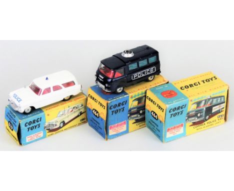 Corgi - Commer Police Van with flashing light, No.464, boxed and with additional empty box and Ford Zephyr Motorway Patrol, N