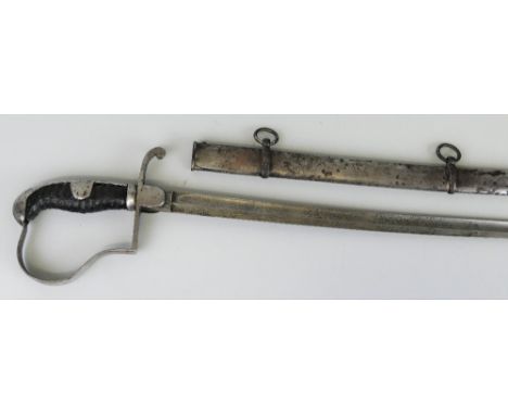 An early 20th century German Zolan pattern cavalry sabre, with 84cm ornate slightly curving fullered steel blade, the steel h