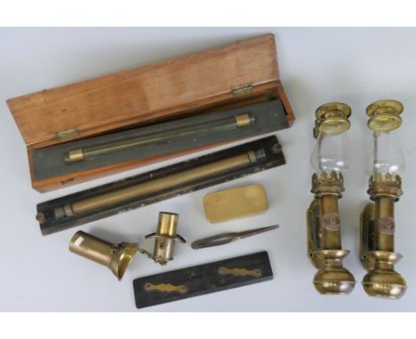 A WWI Houghton-Butcher Mfg.Co.Ltd lacquered brass parallel rule No.325, in mahogany box stamped with military broad arrow unb