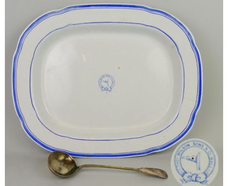 A late Victorian Thos. Wilson Sons & Co., Hull meat plate, of rounded oblong form with central crest and blue border 56cm wid
