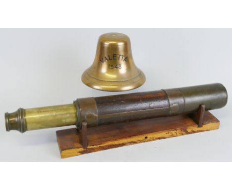 A 19th century wood and brass two-draw telescope, inscribed 'T. Harris and Son London Day or Night' with sliding lens guard 8